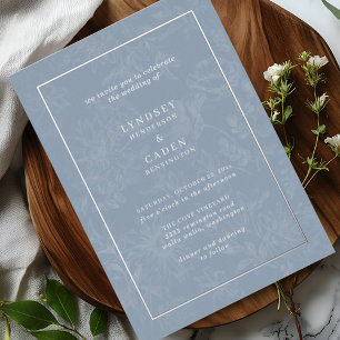 Invitation En Aluminium Élégant Romantique Floral Bleu Poussiéreux Mariage