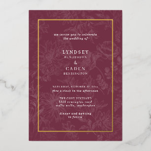 Invitation En Aluminium Élégant Romantique Floral Bugundy Mariage Gold