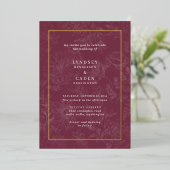 Invitation En Aluminium Élégant Romantique Floral Bugundy Mariage Gold (Debout devant)