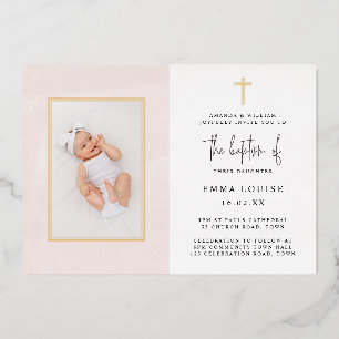 Invitation En Aluminium Elégant rose Aquarelle Minimaliste Photo Baptême
