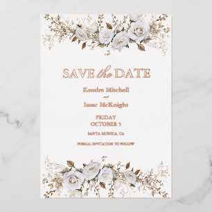 Invitation En Aluminium Élégant Rose blanc et or Vintage Crest Mariage