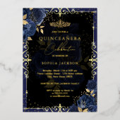 Invitation En Aluminium Elégant Rose bleu or Quinceanera (Recto)