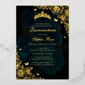 Invitation En Aluminium Elégant Rose bleu or Turquoise Quinceanera (Recto)