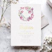 Invitation En Aluminium Élégant rose Botanique Religieux Fille Baptême