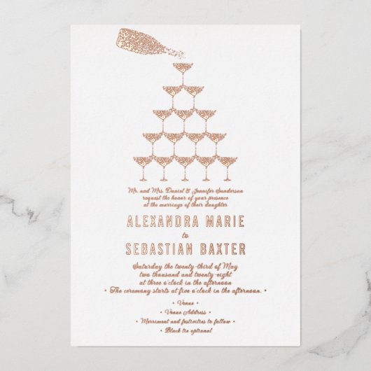 Invitation En Aluminium Élégant Rose Champagne Tour Mariage Script (Recto)