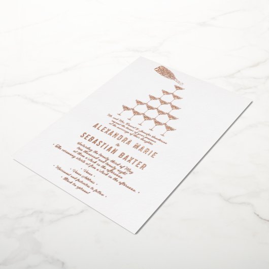 Invitation En Aluminium Élégant Rose Champagne Tour Mariage Script (Rotation)