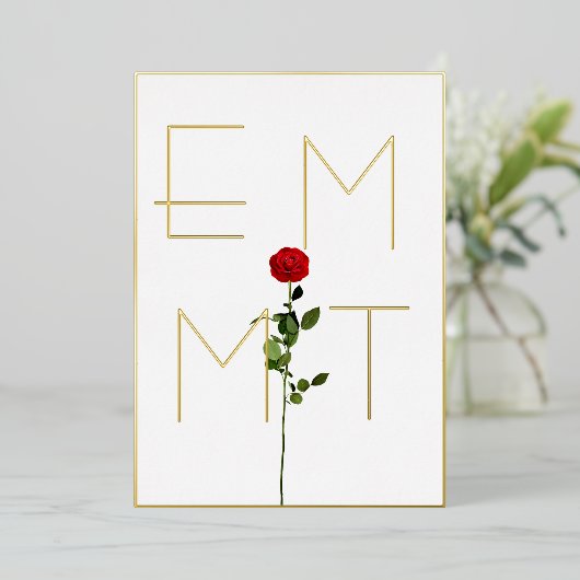 Invitation En Aluminium Élégant Rose chic Stem Monogram Mariage (Debout devant)