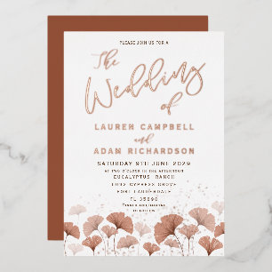 Invitation En Aluminium Élégant Rose de Foliage en terre cuite Mariage or