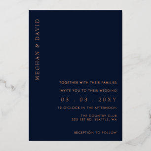 Invitation En Aluminium Élégant Rose de la marine Mariage d'or