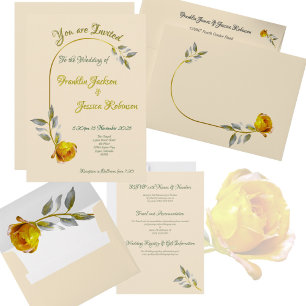 Invitation En Aluminium Élégant rose de paix verte et or ovale Mariage dou