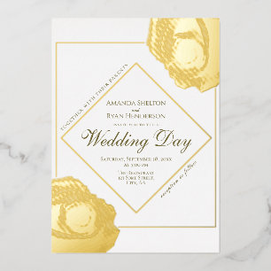 Invitation En Aluminium Élégant Rose Fleurie Mariage Or Pressé