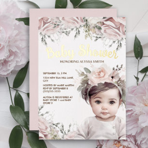Invitation En Aluminium Élégant rose Floral Girl Gold Baby shower