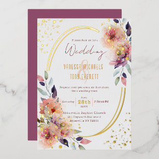 Invitation En Aluminium Elégant rose floral Mariage ovale