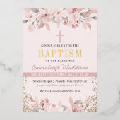Invitation En Aluminium Élégant rose floral photo Baptême (Recto)