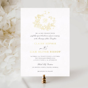 Invitation En Aluminium Élégant Rose Floral Wreath Mariage Monogram Gold