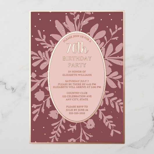 Invitation En Aluminium Elégant Rose Gold 70e fête d'anniversaire personna (Recto)