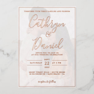 Invitation En Aluminium Elégant Rose Gold avec mariage photo