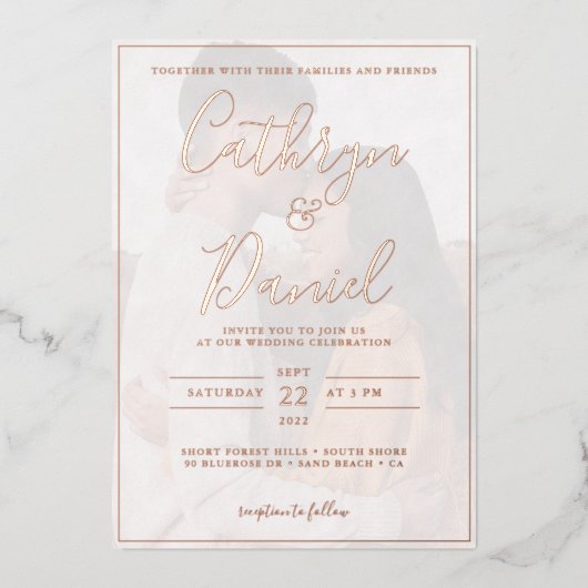 Invitation En Aluminium Elégant Rose Gold avec mariage photo (Recto)