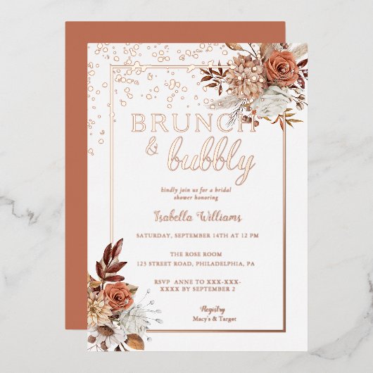 Invitation En Aluminium Elégant Rose Gold Boho Fête des mariées Foil Invit (Recto/Verso)