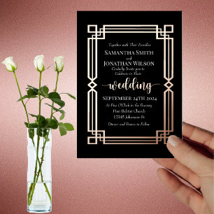 Invitation En Aluminium Elégant Rose Gold Bordure sur Black Mariage Real