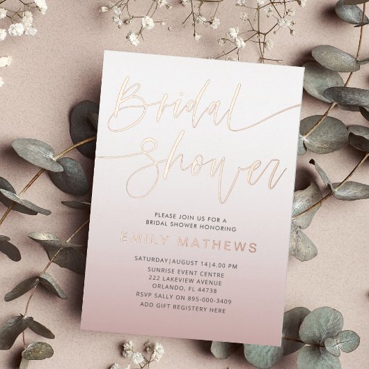 Invitation En Aluminium Élégant Rose Gold Calligraphie Baby Shower