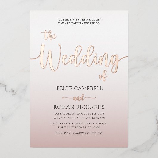 Invitation En Aluminium Élégant Rose Gold Calligraphy Script Mariage (Recto)