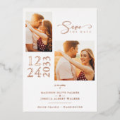 Invitation En Aluminium Elégant Rose Gold Effet 2 Photos Chic Mariage (Recto)