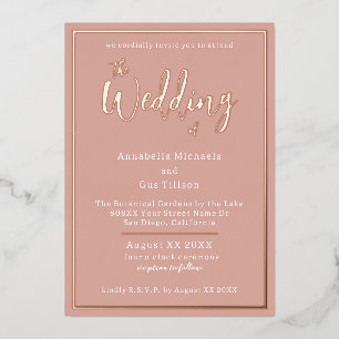 Invitation En Aluminium Élégant Rose Gold Foil sur Mariage Peach