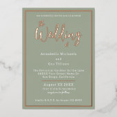 Invitation En Aluminium Élégant Rose Gold Foil sur Sage Green Mariage (Recto)