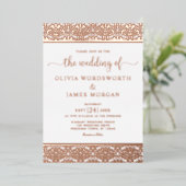 Invitation En Aluminium Élégant Rose Gold Foil White Mariage damassé (Debout devant)