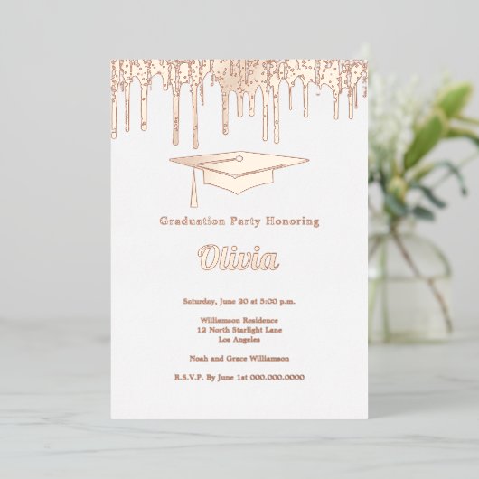 Invitation En Aluminium Élégant Rose Gold Graduation Party (Debout devant)