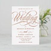 Invitation En Aluminium Élégant Rose Gold Swirl Mariage de calligraphie (Debout devant)