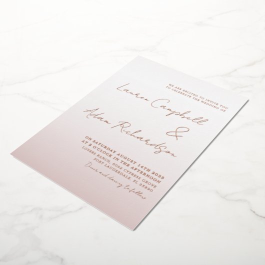Invitation En Aluminium Élégant Rose Mariage or (Rotation)