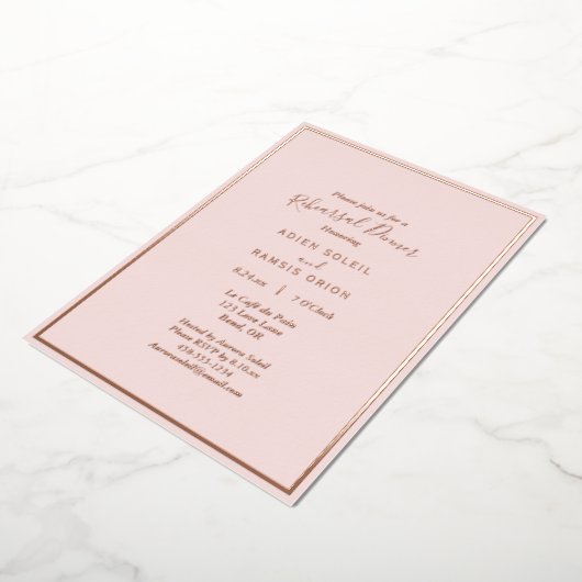 Invitation En Aluminium Élégant Rose moderne Blush Gold Rehearsal Dîner (Rotation)