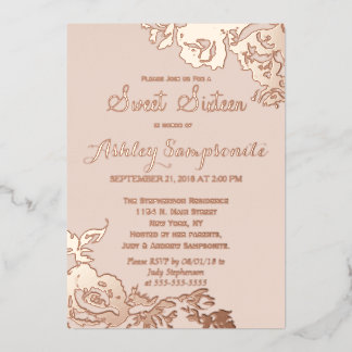Invitation En Aluminium Élégant Rose moderne simple Floral Gold Sweet 16
