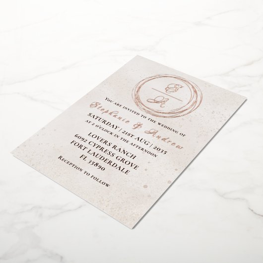 Invitation En Aluminium Elégant Rose Monogramme or Mariage Foil Invitatiat (Rotation)