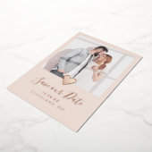 Invitation En Aluminium Elégant rose photo Enregistrer la date Real Rose G (Rotation)