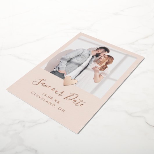 Invitation En Aluminium Elégant rose photo Enregistrer la date Real Rose G (Rotation)