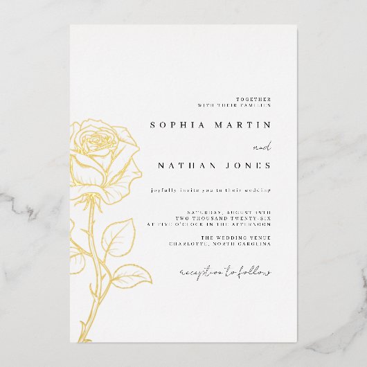 Invitation En Aluminium Élégant Rose Real Gold Mariage (Recto)