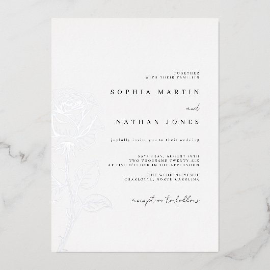 Invitation En Aluminium Élégant Rose Real Silver Mariage (Recto)