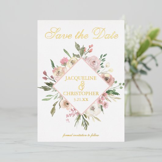 Invitation En Aluminium Elégant rose rose rose poitrine florale Enregistre (Debout devant)