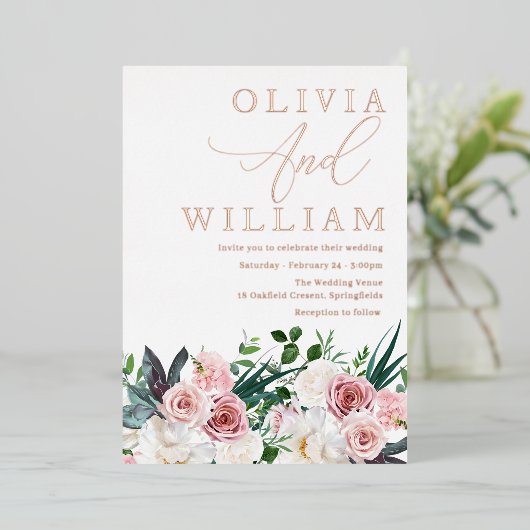 Invitation En Aluminium Elégant rose rose rose rose Roses Mariage Rose or (Debout devant)