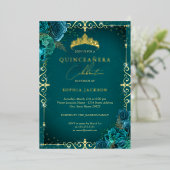 Invitation En Aluminium Élégant Rose Turquoise royal Quinceanera (Debout devant)