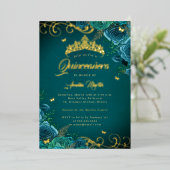 Invitation En Aluminium Elégant Rose Turquoise Swirl Gold Quinceanera (Debout devant)