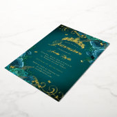 Invitation En Aluminium Elégant Rose Turquoise Swirl Gold Quinceanera (Rotation)