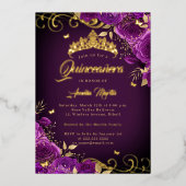 Invitation En Aluminium Élégant Rose violet Swirl Gold Quinceanera (Recto)