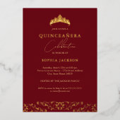 Invitation En Aluminium Elégant Rouge or Tiara Script Quinceanera (Recto)