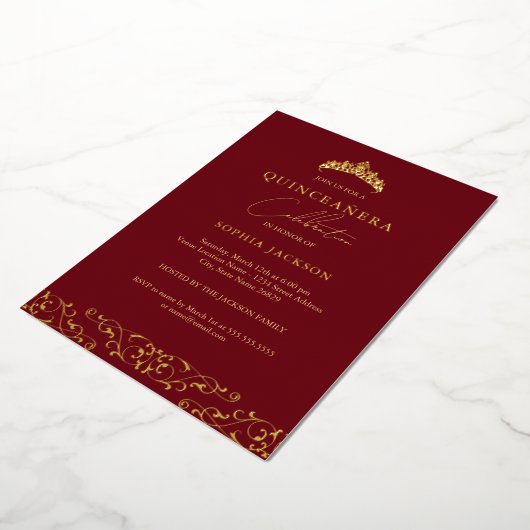 Invitation En Aluminium Elégant Rouge or Tiara Script Quinceanera (Rotation)