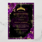 Invitation En Aluminium Elégant Royal Purple Gold Rose Quinceanera (Recto)