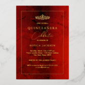Invitation En Aluminium Elégant Ruby Red Gold Quinceanera 15e (Recto)